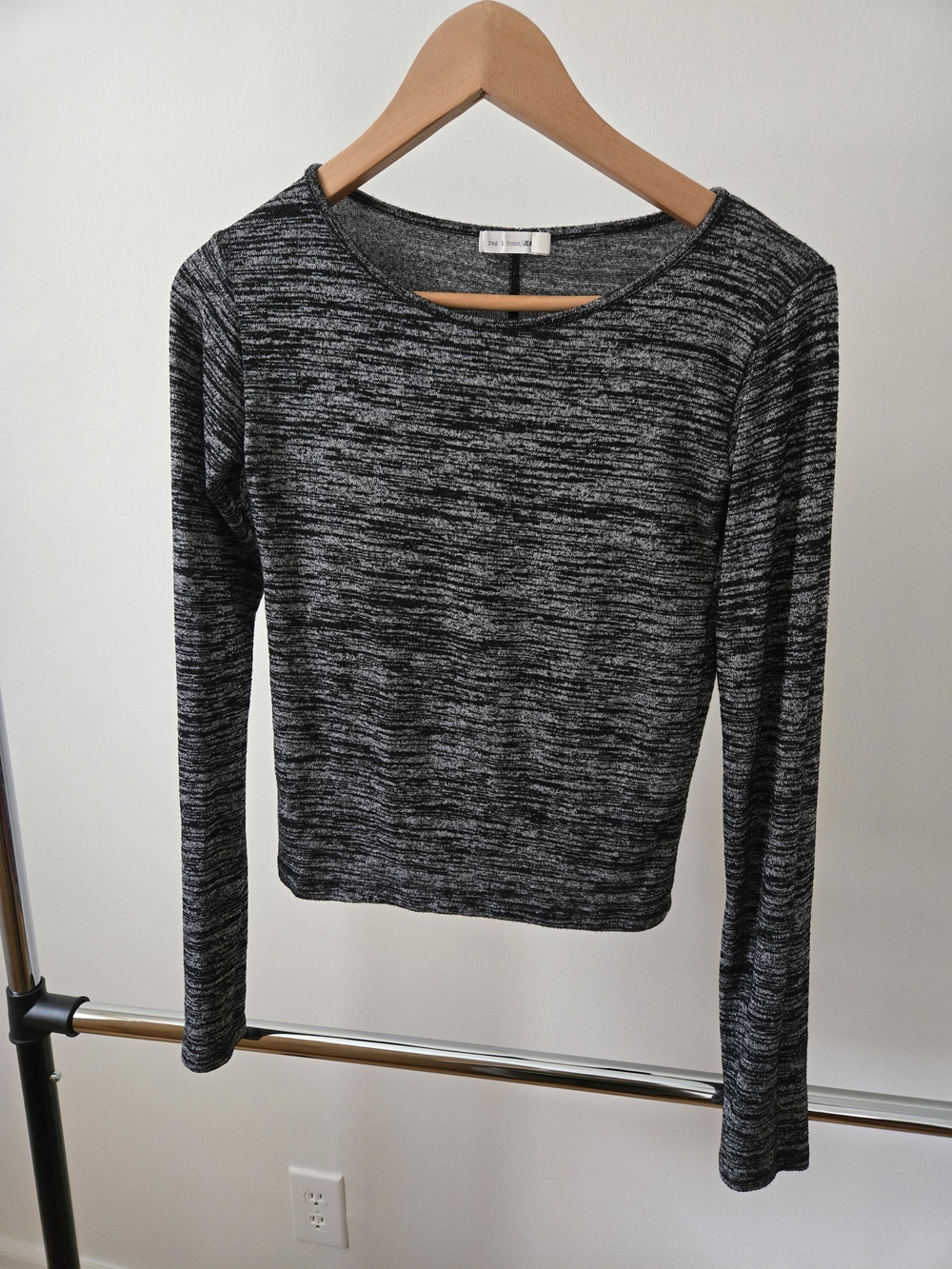 rag & bone Marled Black and Gray Long Sleeve Crew Top